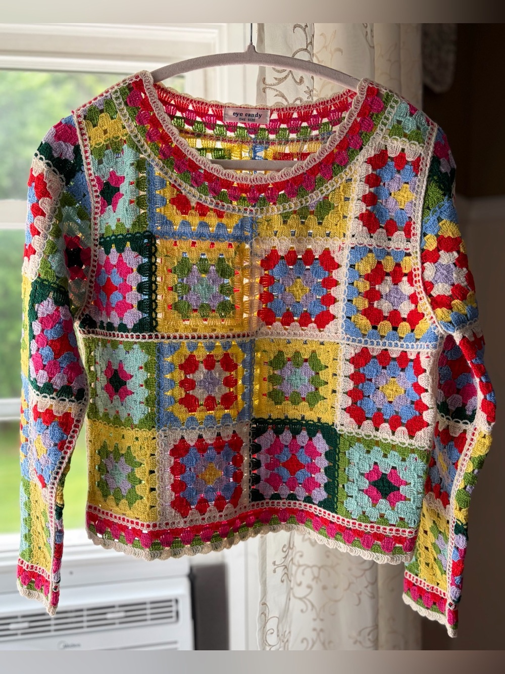 Granny Square Lightweight Pullover Sweater Boho Festival Retro One Size (M-L)